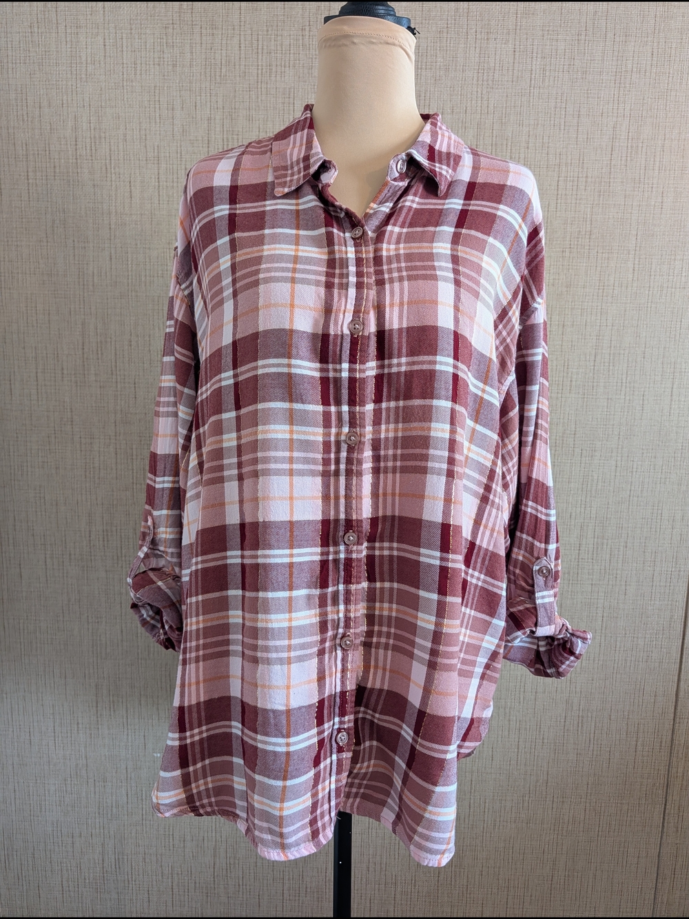 Gloria Vanderbilt Mauve Plaid Button-Front Shirt